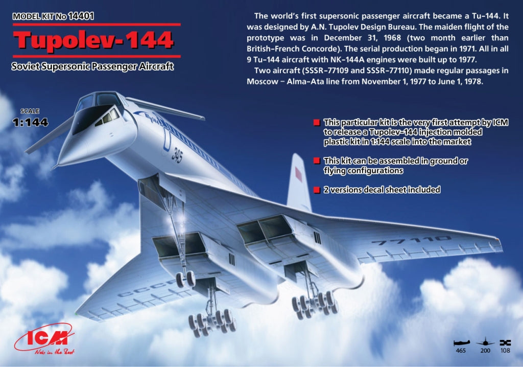 ICM 14401 1:144 Tupolev Tu-144 Soviet Supersonic Passenger Aircraft