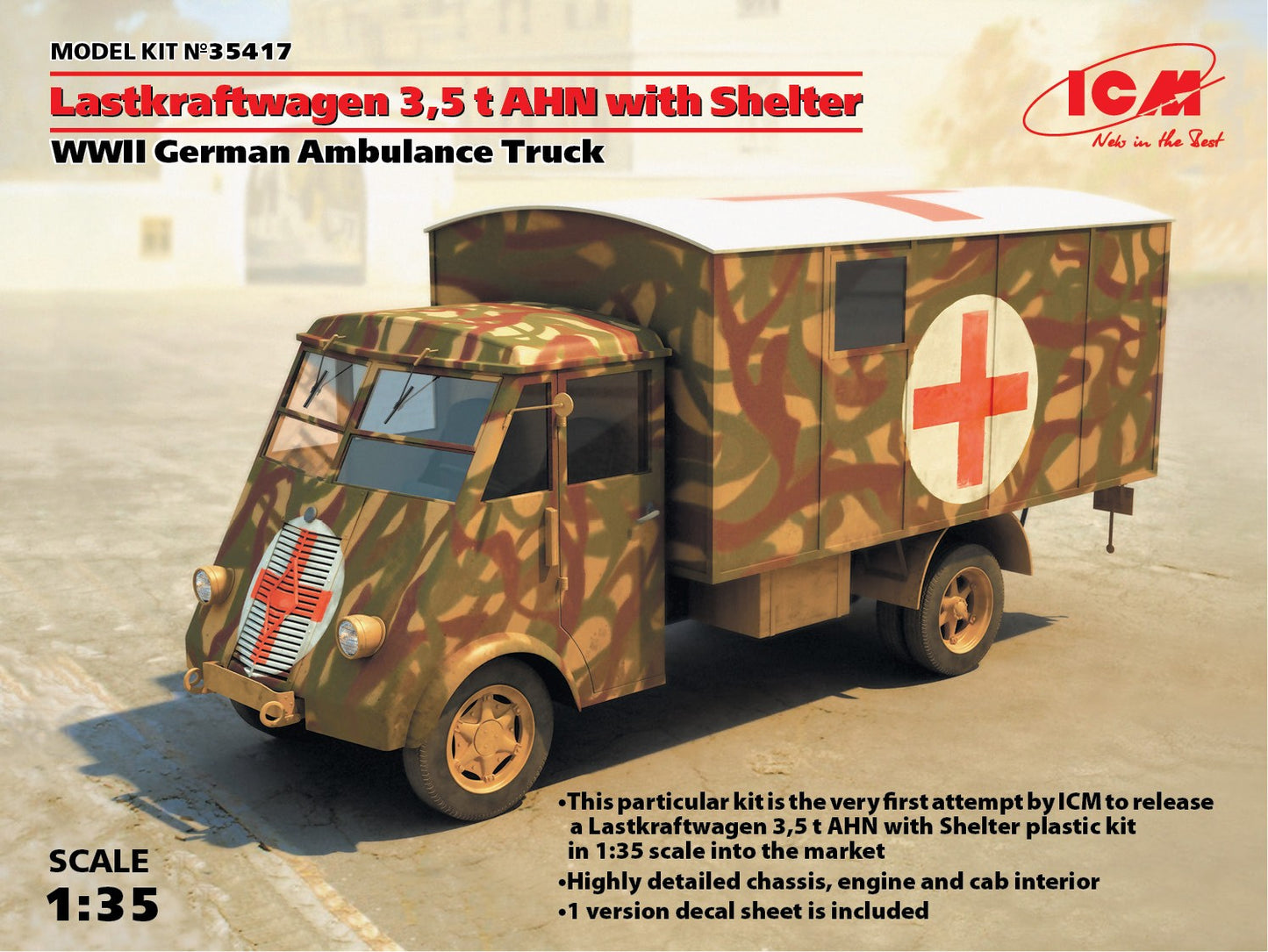 ICM 35417 1:35 Renault Lastkraftwagen 3,5 t AHN with Shelter WWII German Ambulance Truck