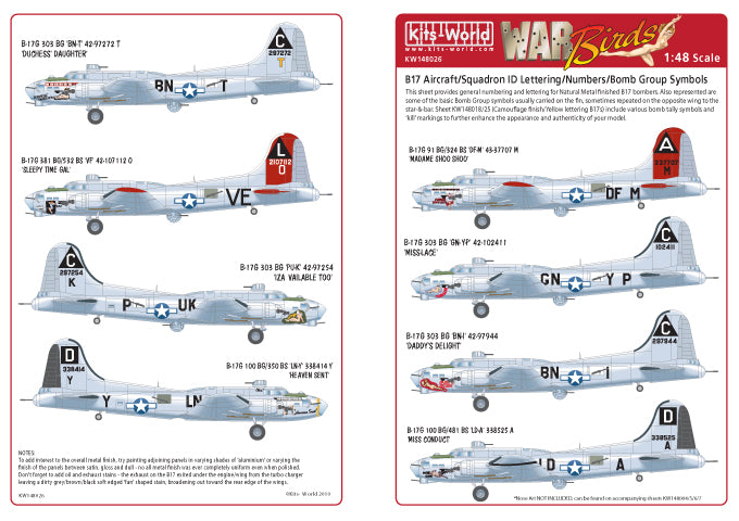 Kits-World KW148026 1:48 Boeing B-17G Flying Fortress General Numbering & Letters