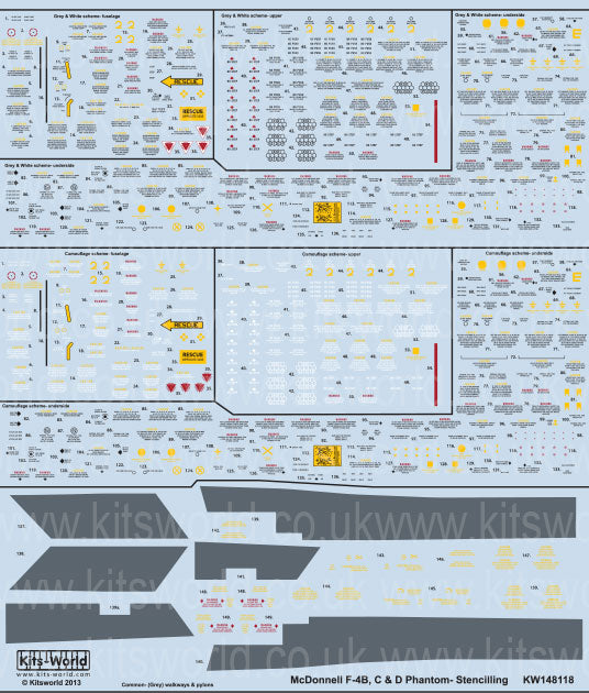 Kits-World KW148118 1:48 McDonnell F-4B, F-4C and F-4D Phantom Stencilling