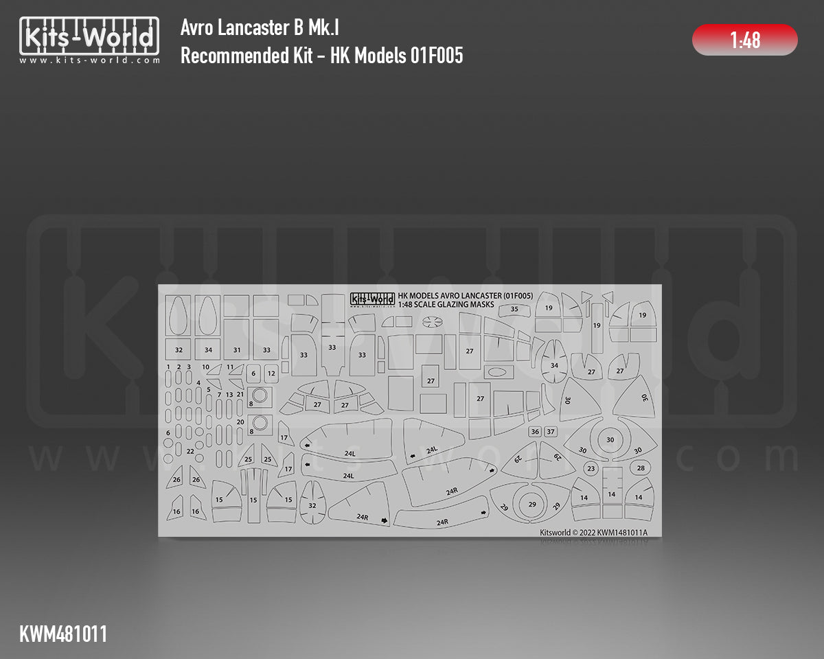 Kits-World M481011 1:48 Avro Lancaster B Mk.I Canopy & Wheels Paint Mask (Outside Only)