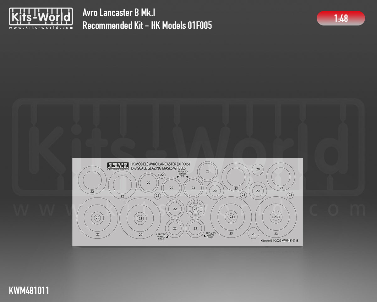 Kits-World M481011 1:48 Avro Lancaster B Mk.I Canopy & Wheels Paint Mask (Outside Only)