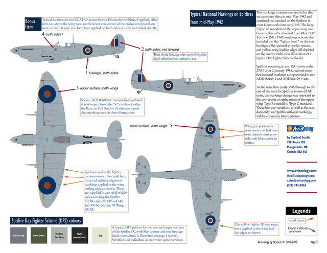 Aviaeology ADD48C109-1 1:48 Spitfire National Markings – Standard 1942 to early January 1945