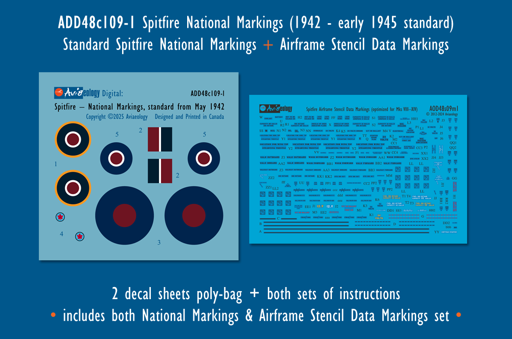 Aviaeology ADD48C109-1 1:48 Spitfire National Markings – Standard 1942 to early January 1945