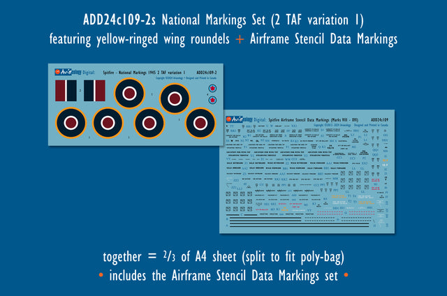 Aviaeology ADD48C109-2 1:48 Spitfire National Markings – Late (2 TAF, 1945, variation 1)