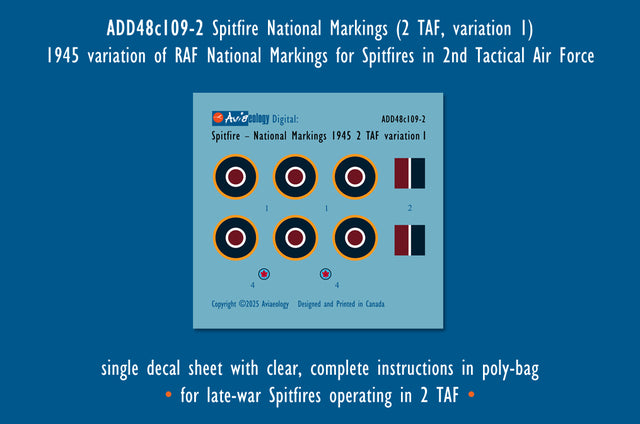 Aviaeology ADD48C109-2 1:48 Spitfire National Markings – Late (2 TAF, 1945, variation 1)