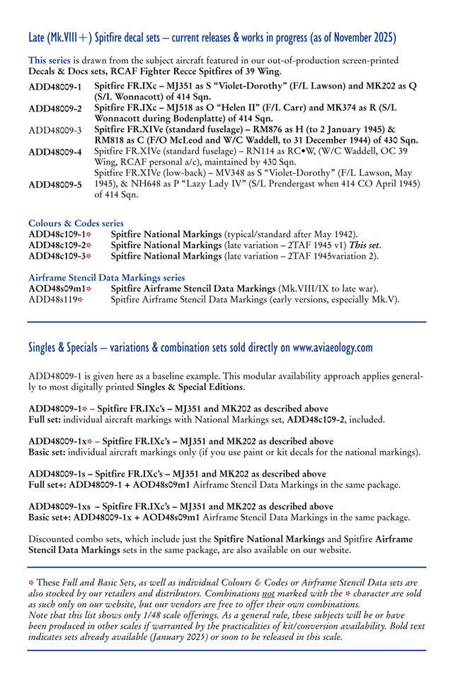 Aviaeology ADD48C109-2 1:48 Spitfire National Markings – Late (2 TAF, 1945, variation 1)
